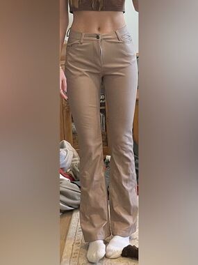 Beige Flared Leather Pants
